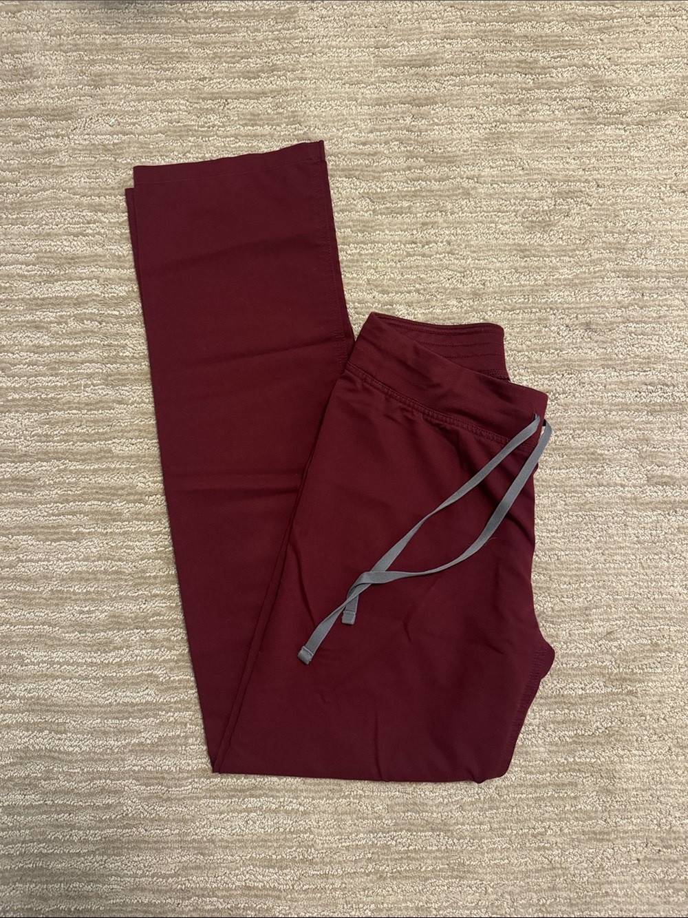 Figs Women's Livingston Scrub Pants in Burgundy with Gray Drawstring TALL